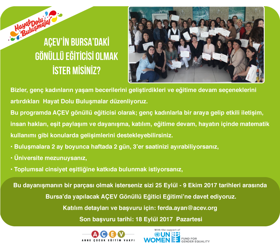 AÇEV Bursa’da Gönüllü Eğitici Arıyor
