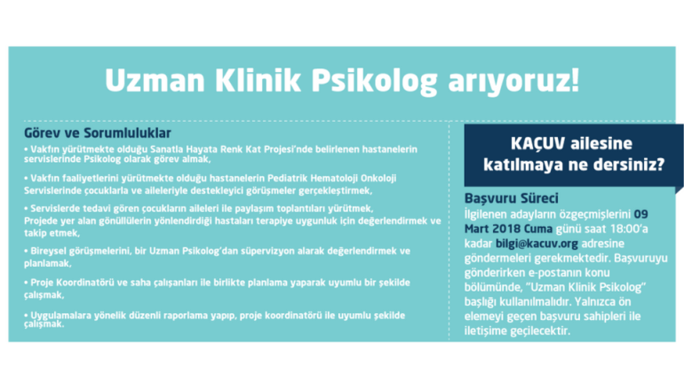 KAÇUV “Uzman Klinik Psikolog” Arıyor